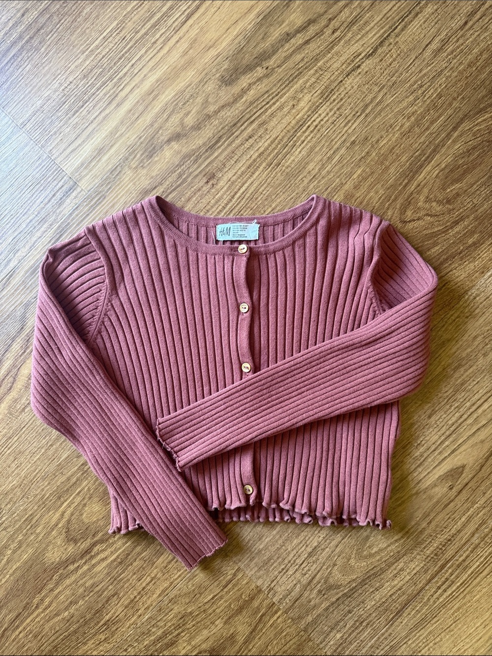 H&M Dusty Rose Ribbed Button-Front Crop Cardigan
